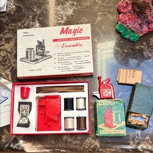 Magic Sewing Ensemble with Red Threader and Spools vintage